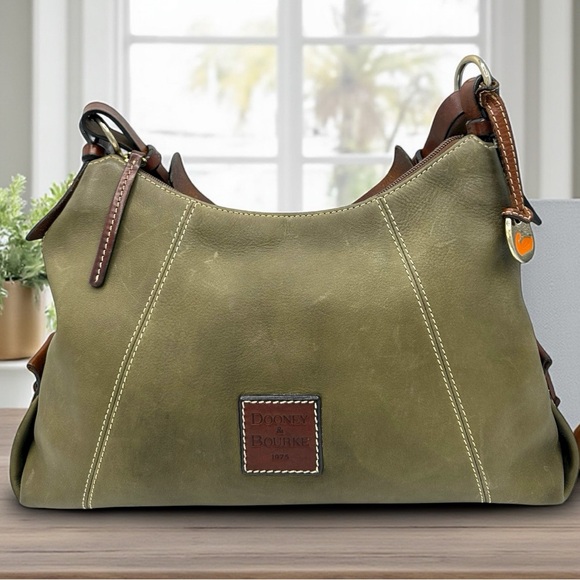 Y2K Dooney & Bourke Olive Green Leather Large Shoulder Bag — Rare Colorway - Picture 1 of 10